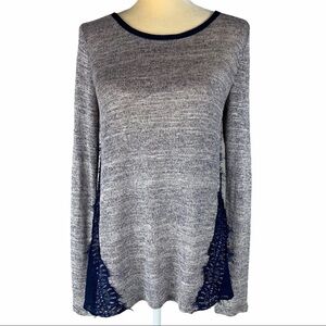 Society Girl Heather Gray Navy Sheer Lace Top Size Small NWOT